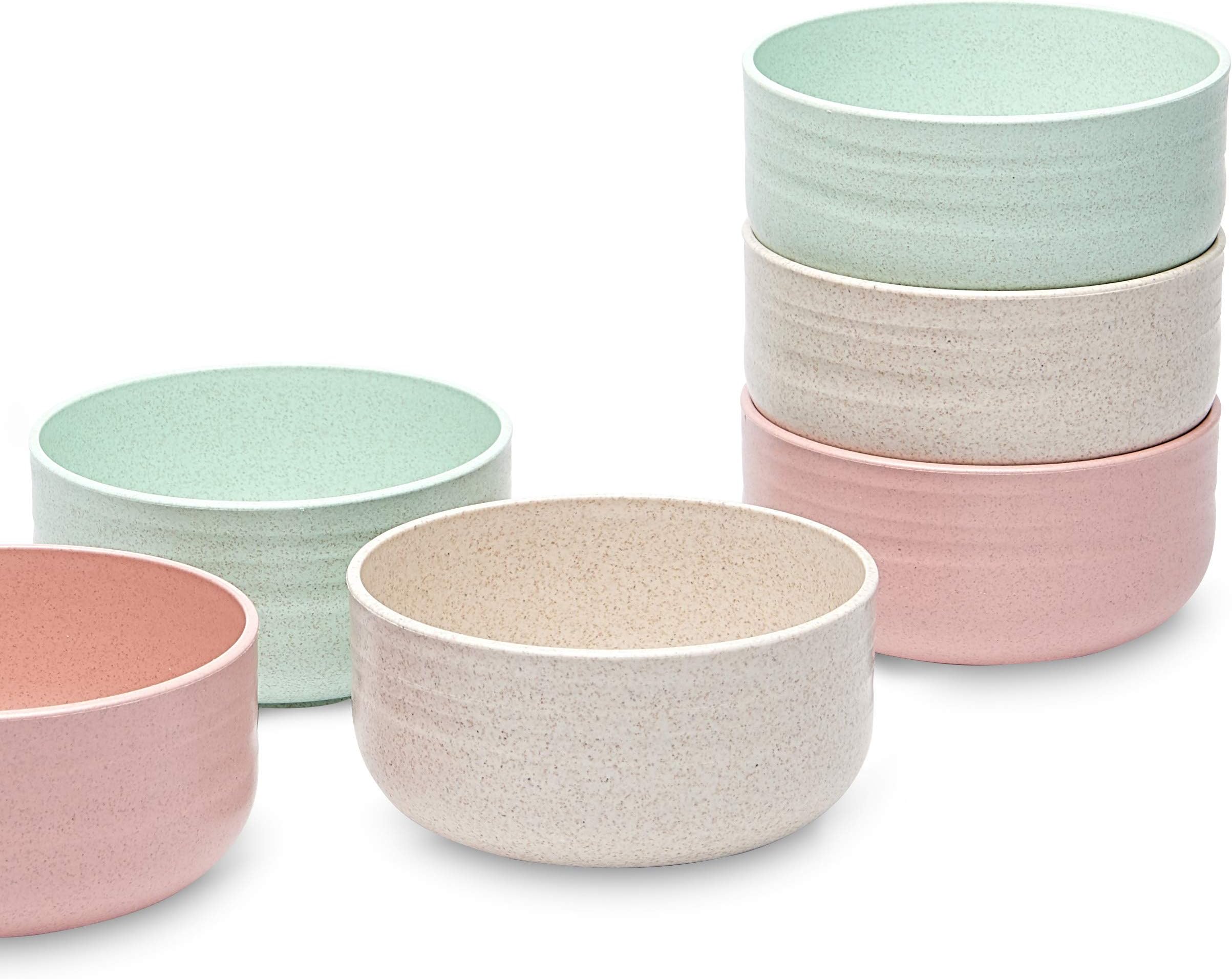 V TOWER Microwave Safe Bowls Set 13oz - 6 Wheat Straw Bowls Stylish Small Bowls Strong and Unbreakable for Dinner