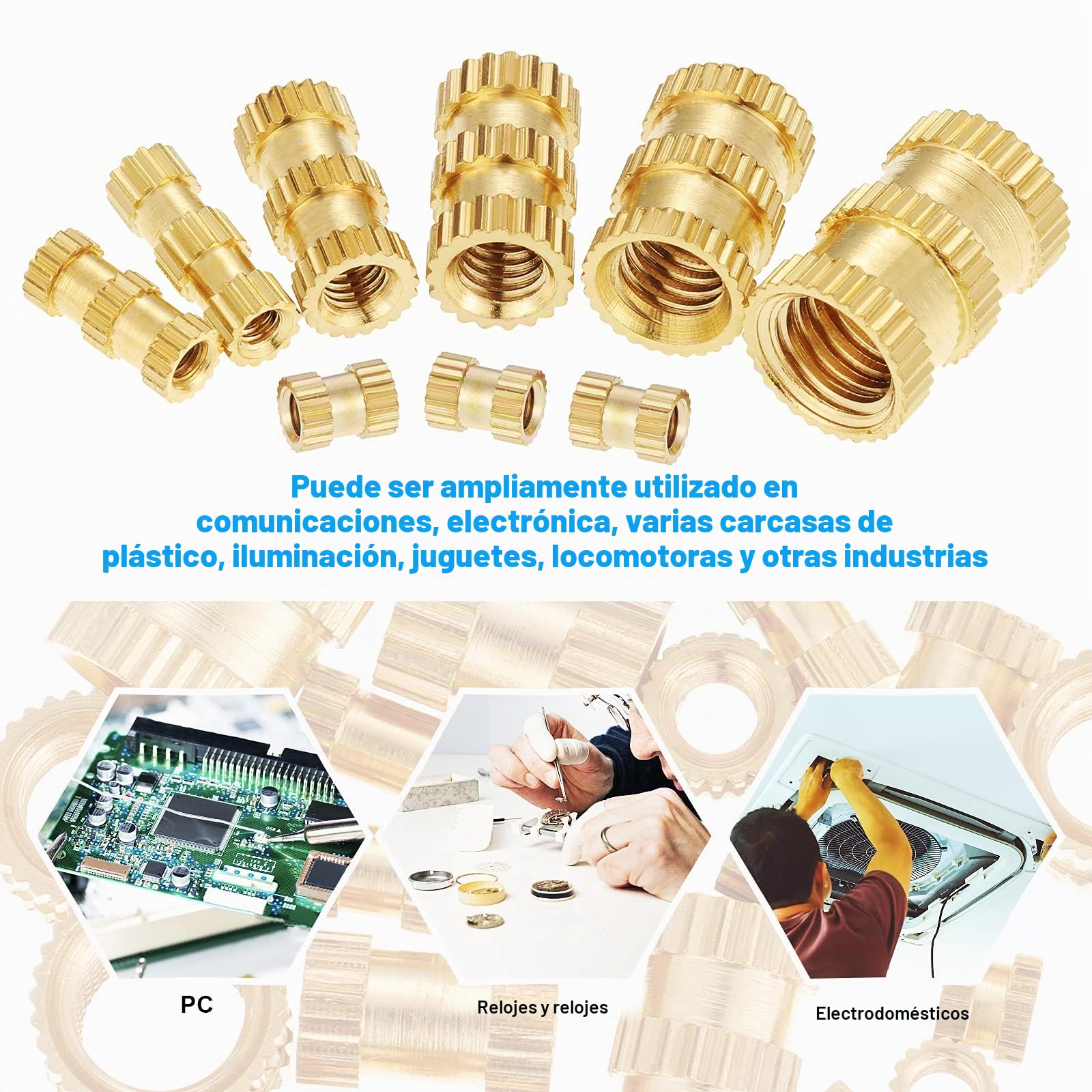 Gueenky 480 Piezas Tuercas Moleteadas de Latón, M2 M2,5 M3 M4 M5 M6 Tuercas de Inserción Insertos Roscados, 20 Tamaños Tuercas de Incrustación para Moldeo por Calor o Ultrasonido en Impresora 3D
