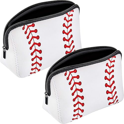 Boao Bolsa de softbol con estampado de softbol, bolsa de maquillaje de béisbol, bolsa de cosméticos de viaje, bolsa de neopreno impermeable con
