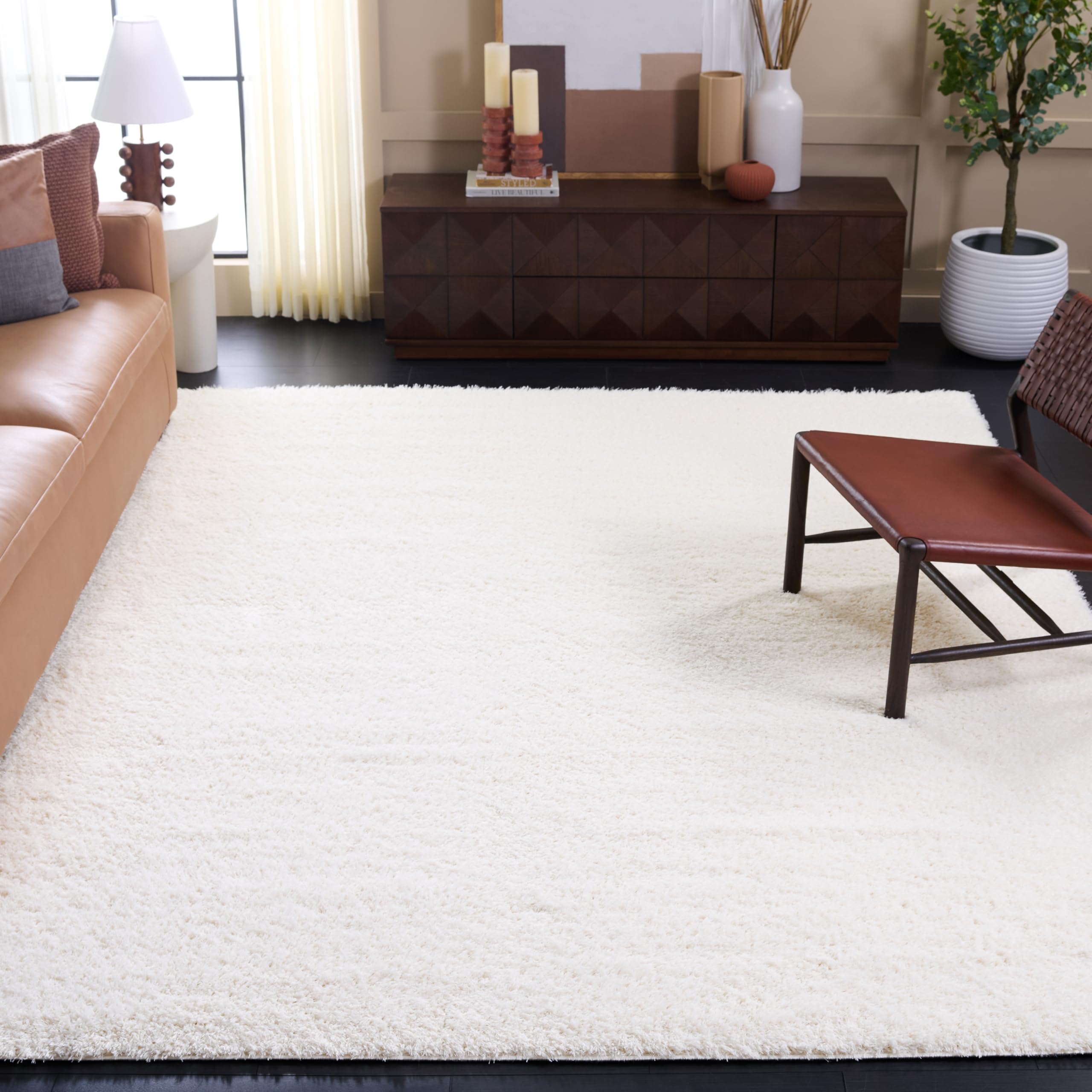 SAFAVIEH Lindsay Shag Collection Area Rug - 9' x 12', Ivory, Modern Design, 2-inch Thick, Ideal for The Living Room, Dining, Bedroom (LNS560A)