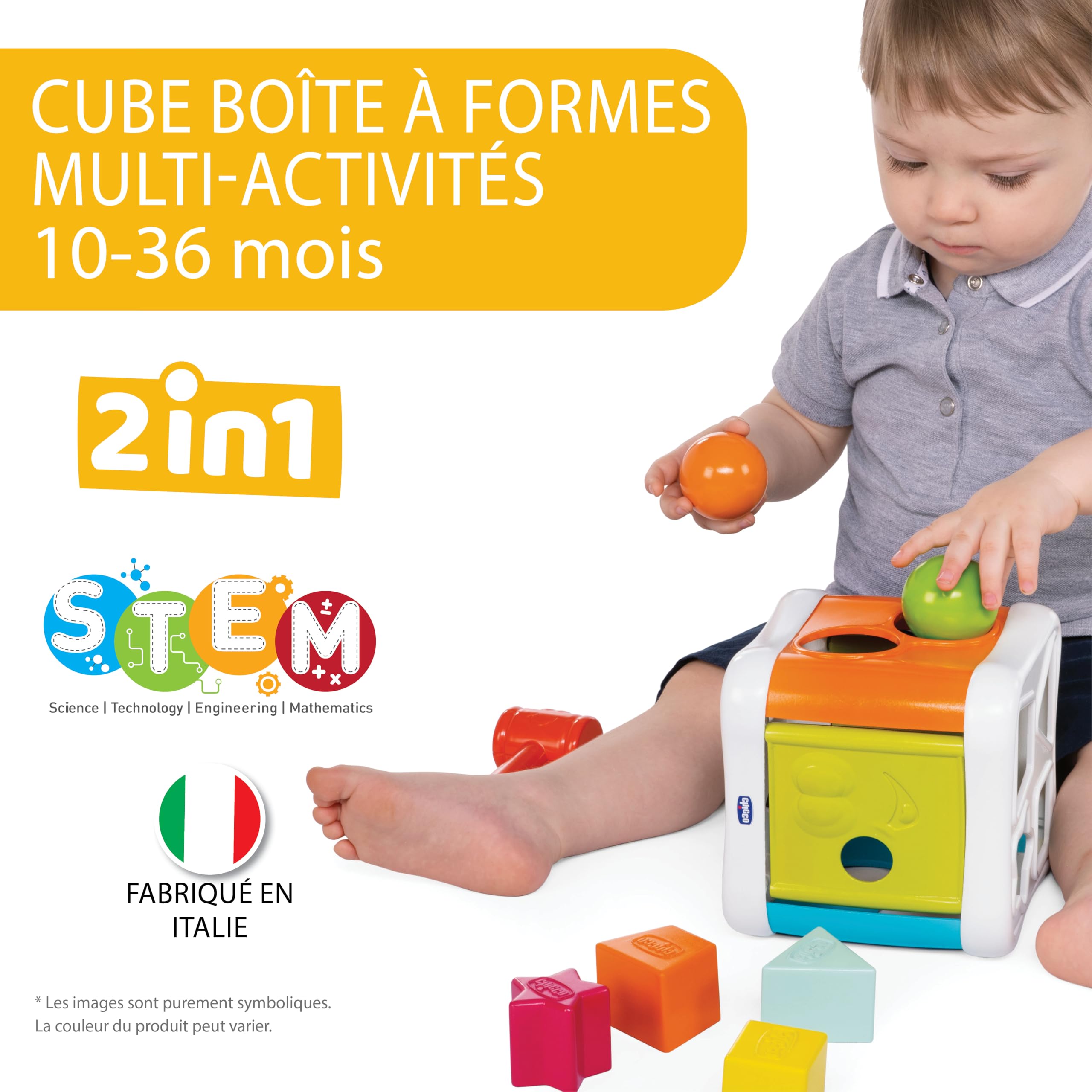 Chicco Przebijanka i Sorter 2w1, Gra Edukacyjna dla dzieci 10 miesięcy, 3 lata, z 4 Geometrycznymi Kształtami, 2 Kulami i Zabawkowym Młotkiem, Wielofunkcyjna