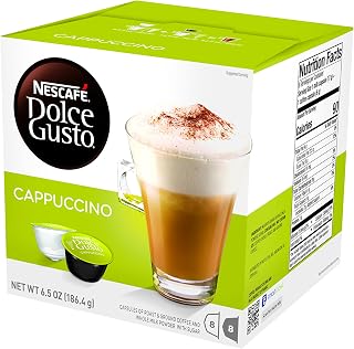 Nescafé Dolce Gusto Cappuccino Pods, 16 Capsules Pack of 3 - Authentic Italian Espresso with Frothy Whole Milk & Touch of Sugar