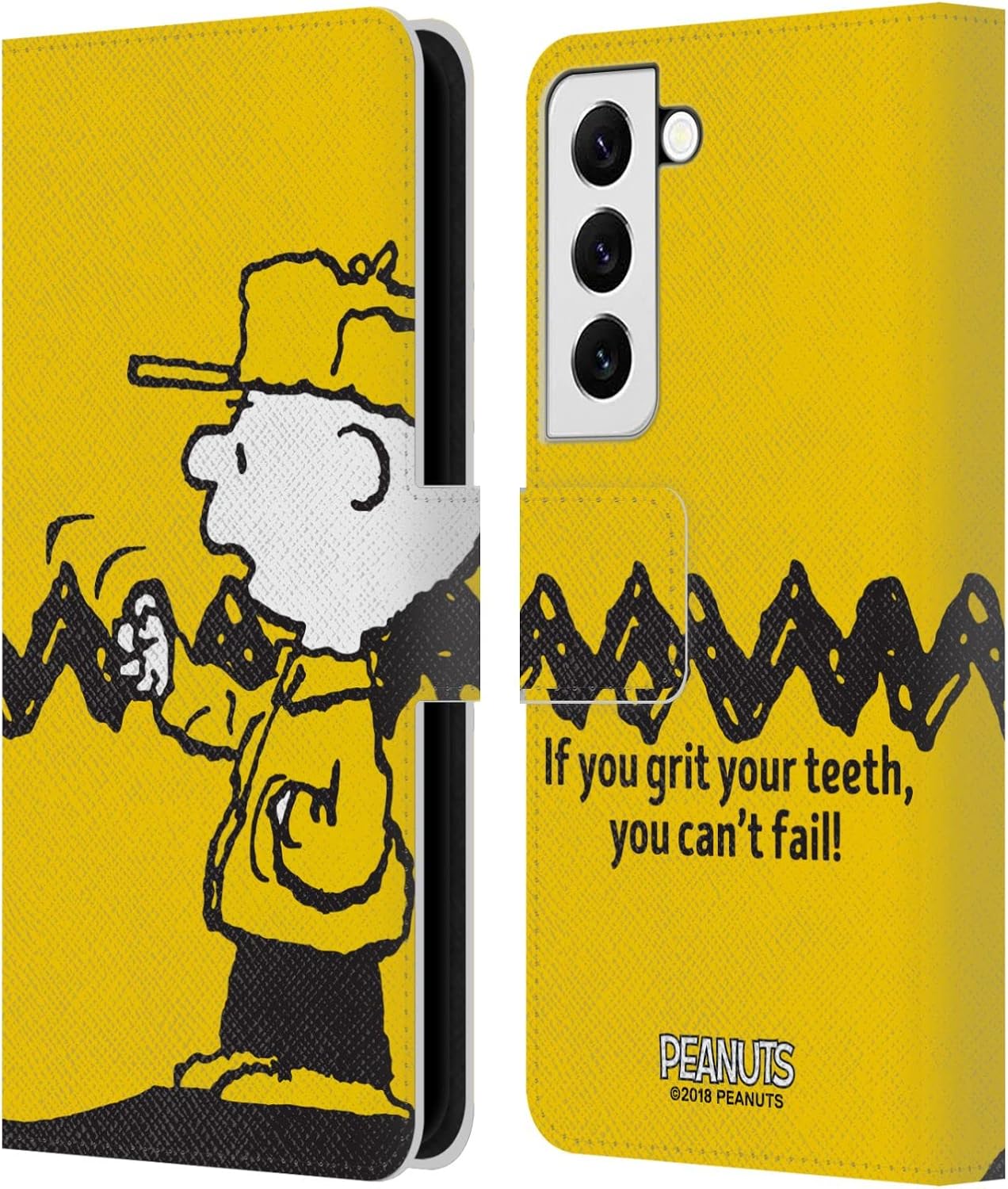 Head Case Designs Officially Licensed Peanuts You Can't Fail Charlie Brown Leather Wallet Case Compatible with Samsung Galaxy S22 5G