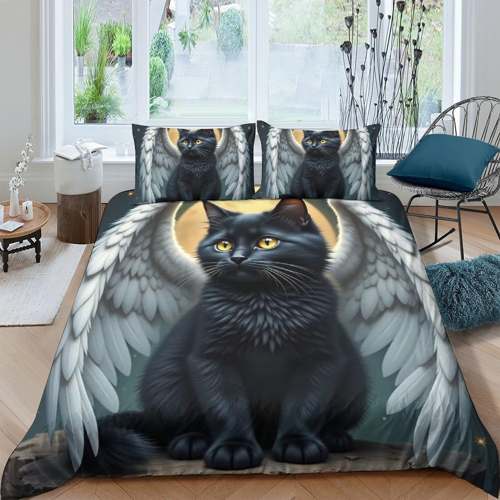 Housse de couette chat 3D literie microfine 220x240cm avec taies d'oreiller animal