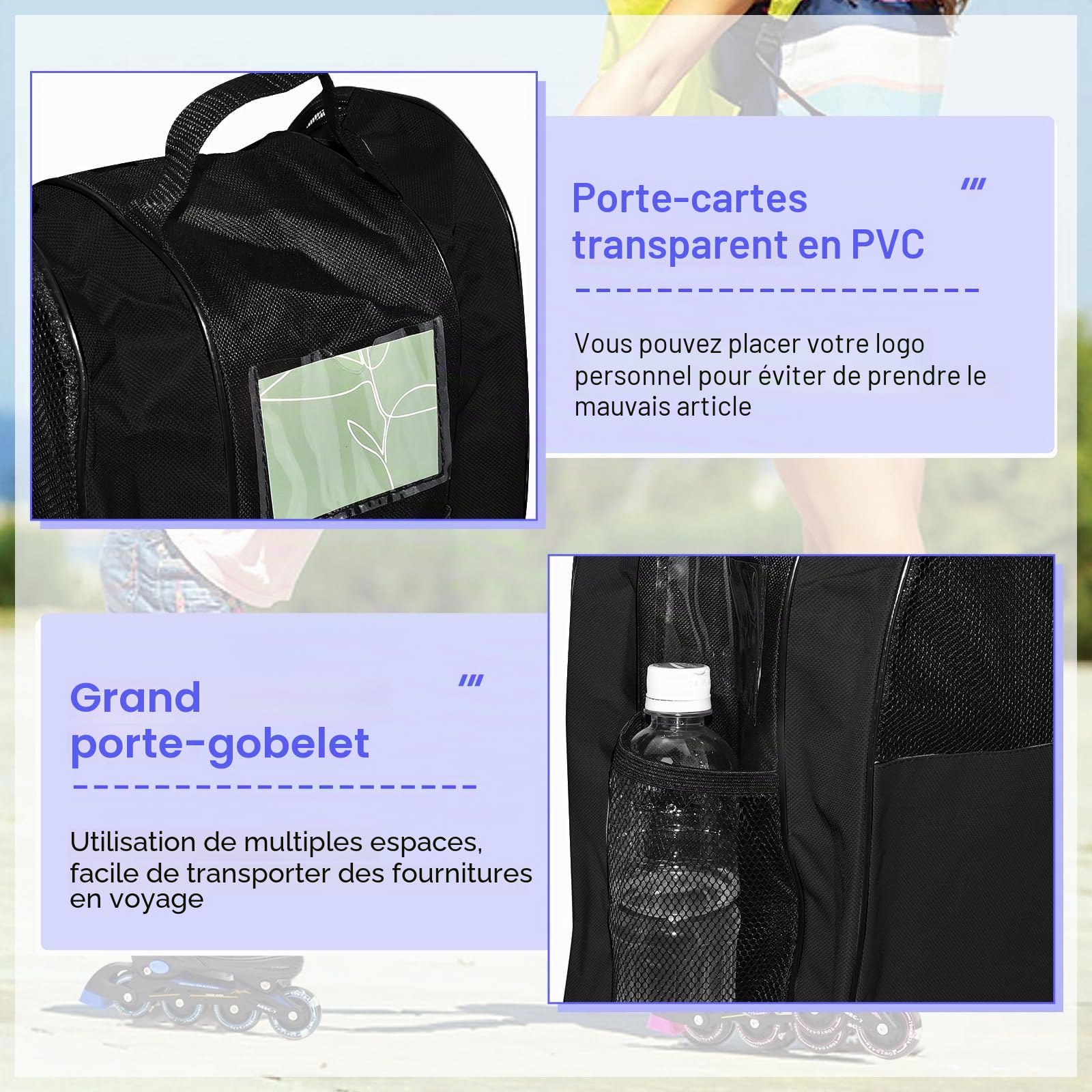ADERTOS Sac pour Patin à Roulette 40 * 39 * 27CM Sac Roller Sac pour Patins à Glace Sac de Patinage à roulettes Sac Rangement Patin a roulettes Sac de Sport Patinage Sac de Chaussures de Patinage