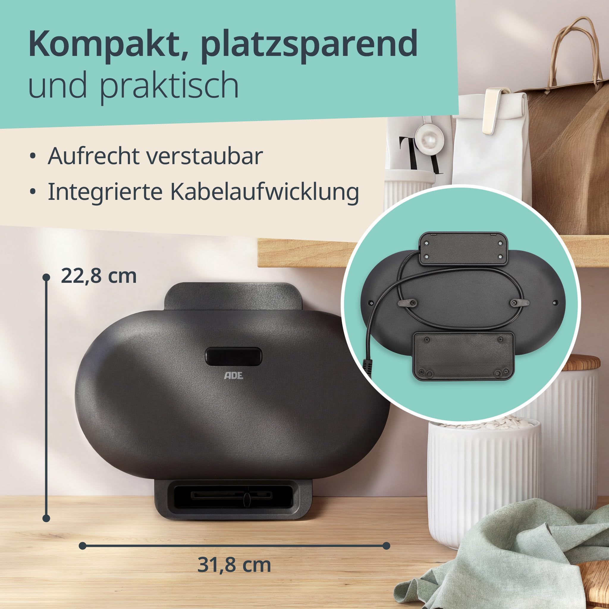 ADE Duo-Waffeleisen | antihaftbeschichtetes Doppelwaffeleisen für zwei klassische Herzwaffeln | stufenloser Temperaturregler | 1.200 Watt Leistung | perfekt für Kindergeburtstage | schwarz