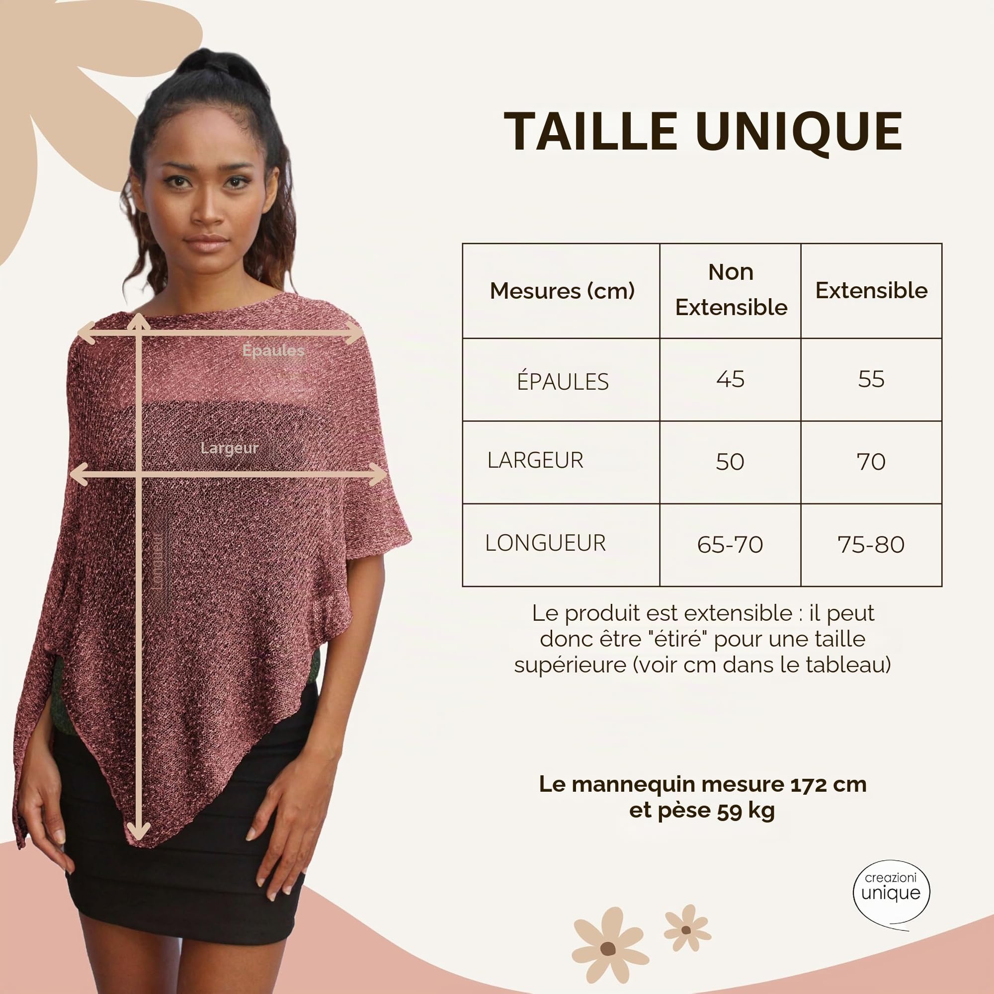 Poncho Femme - Châle Femme Elégant pour Cérémonies et Fêtes 100% Rayon avec Essence de Fleurs de Cerisier - Robe Femme Ete et Printemps