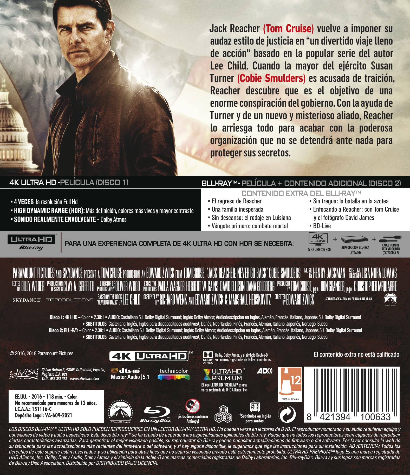 Jack Reacher 2 Nunca vuelvas atrás (4K UHD + Blu-Ray)