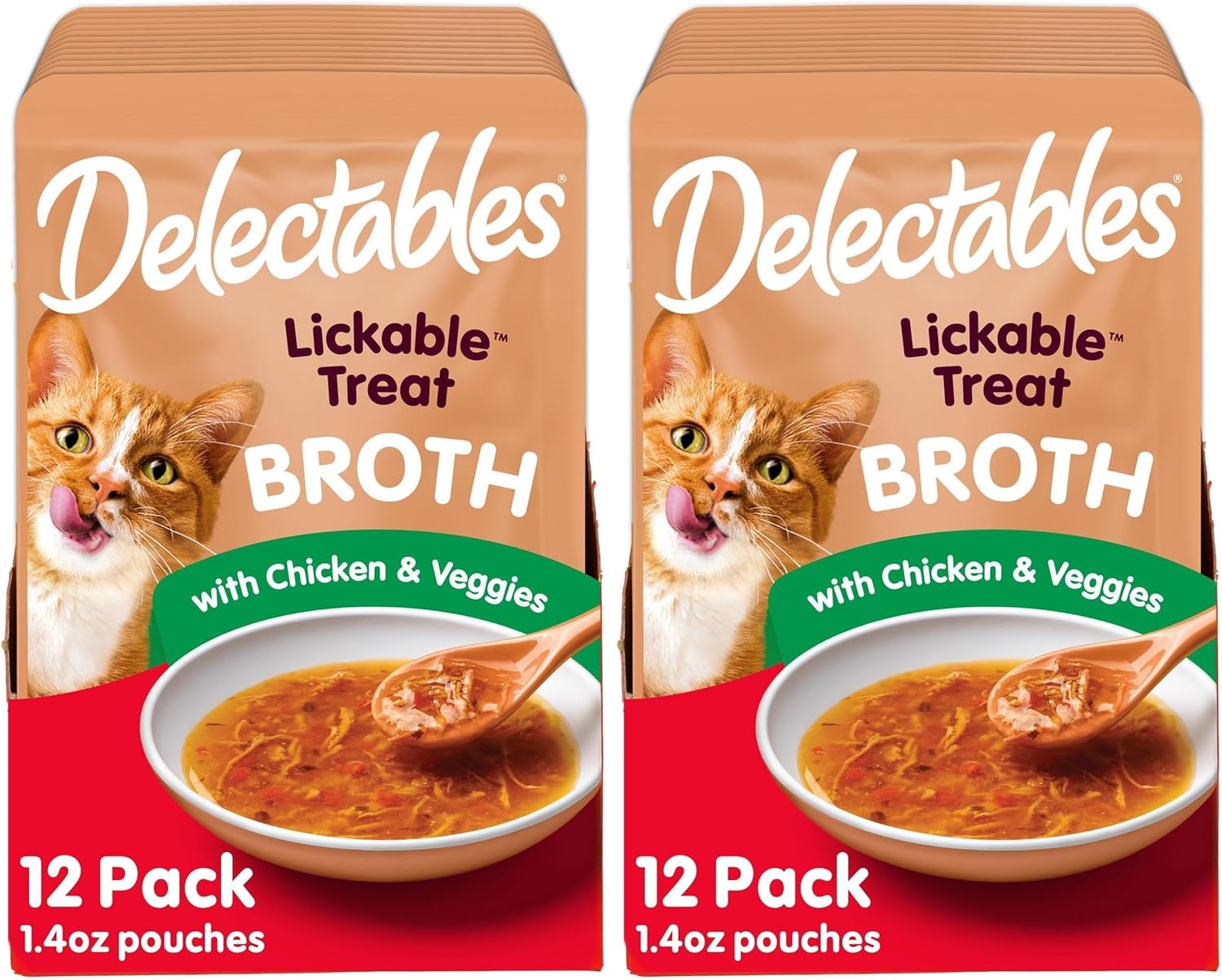 Delectables Hartz Savory Broths Chicken & Veggies Lickable Wet Cat Treats,(Pack of 24)