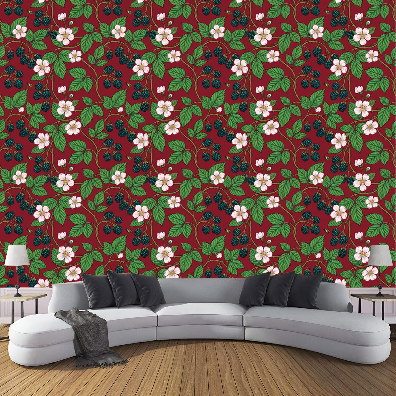 Papier Peint Panoramique 3D Fleurs Vintage 400x280cm Nature Rouge Foncé