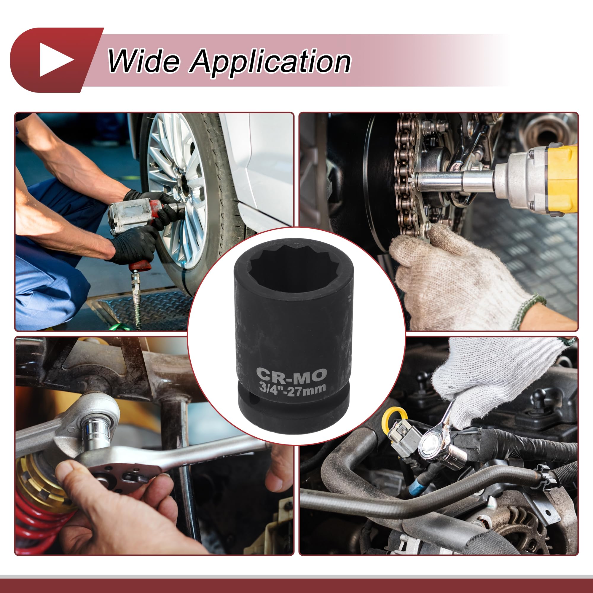 HEROFFIX 1 Pcs Impact Socket Durable Hardware Tool 58mm Black High Carbon Steel 12 Point 27mm for Car Motorcycle Dirtbike Repair 3/4 Inch Drive - Image 3