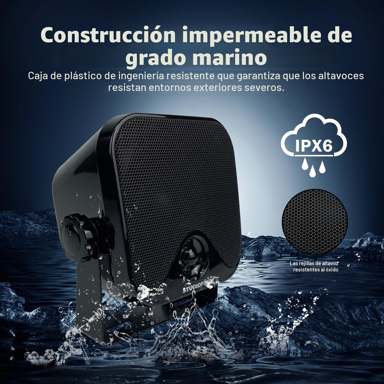 STUDIOFINIX Sistema de Altavoces de Audio estéreo Bluetooh Impermeable Marino para ATV, UTV, Motocicleta, Tractor, Barco, Altavoces (Negro)