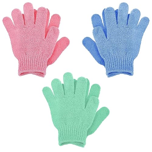 Miniatura 1 de Sibba 6 guantes de lavado exfoliantes de doble textura, guantes de baño para ducha, exfoliante corporal, manoplas exfoliantes, removedor de piel