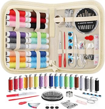 Coquimbo Sewing Kit Gifts for Adults Teen Grils Women Mom Grandma, Portable Sewing Supplies Contains Tape Measure, Scissors, Thimble, Thread, Sewing Needles Beige, M
