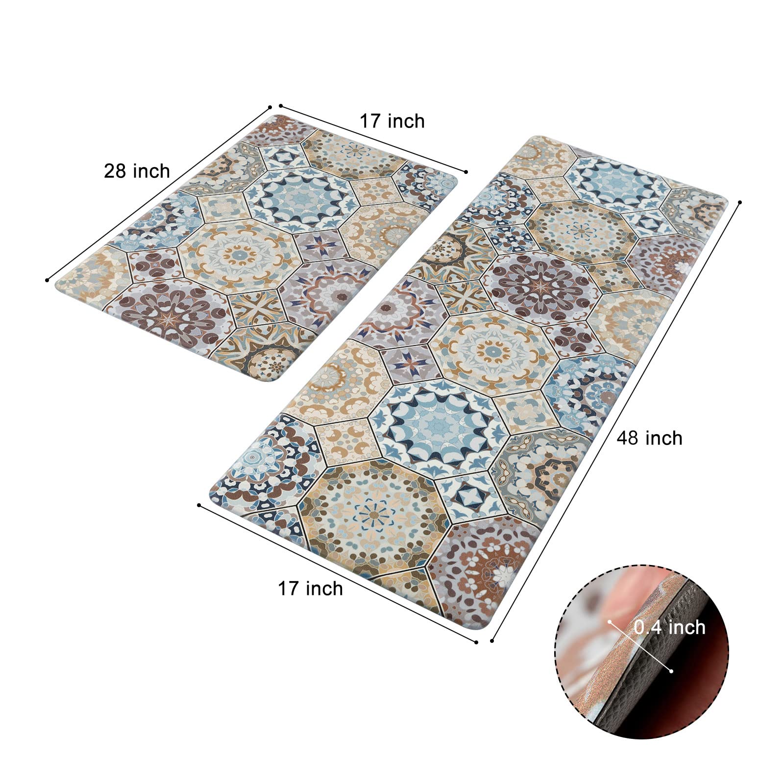 Juego de 2 alfombras de Cocina, Acolchadas, antifatiga, de PVC, Antideslizantes, Impermeables, cómodas, para Fregadero, lavandería, 17 x 48 Pulgadas + 17 x 28 Pulgadas