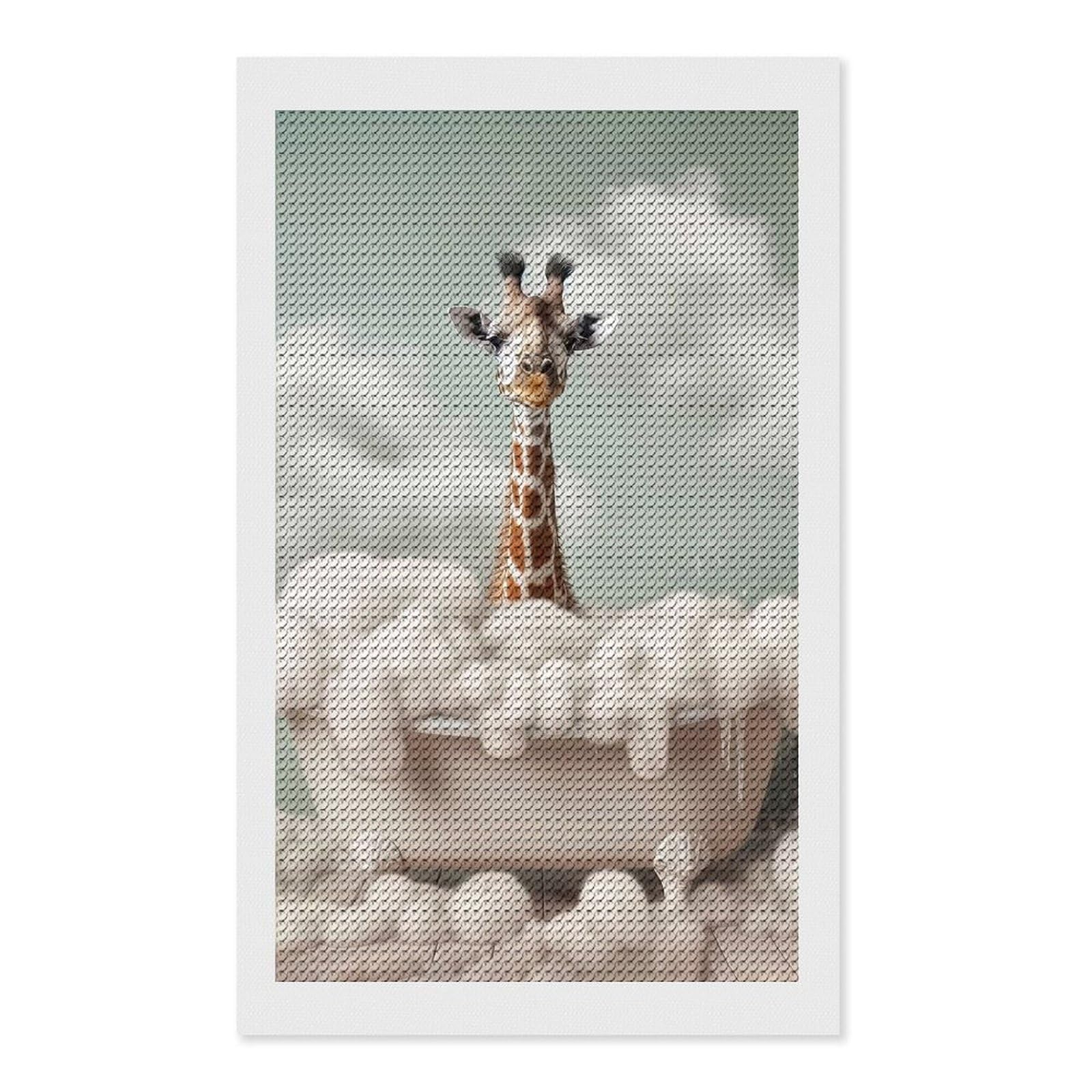 Junmoney Giraffe Taking A Bath Diamond Art Kit 12"x20", Creative Leisure Activity, Complete Accessories, Vintage Style Decor, for Women