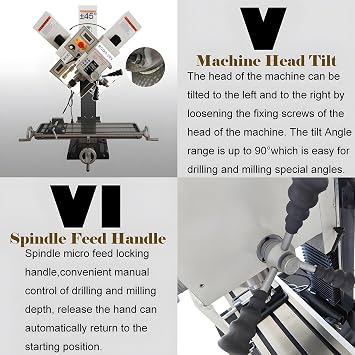 110V RCOG-28V Milling and Drilling Machine Lathe, R8 Spindle Taper Milling Drilling Machine with 1300W Brushless Motor 50-2250rpm for Metal, Wood and Plastic Processing Home DIY