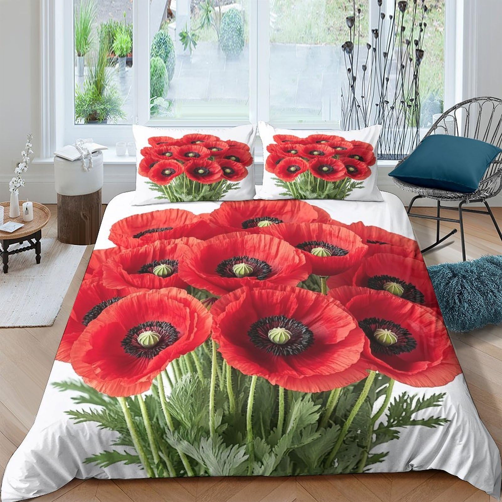 Ctjqhvkz Style-2 3D Printed Red Poppy Flower Fitted Sheet Microfiber Soft Mattress Cover For Bedroom Guest Room Dustproof Decorative Single（135X200cm）