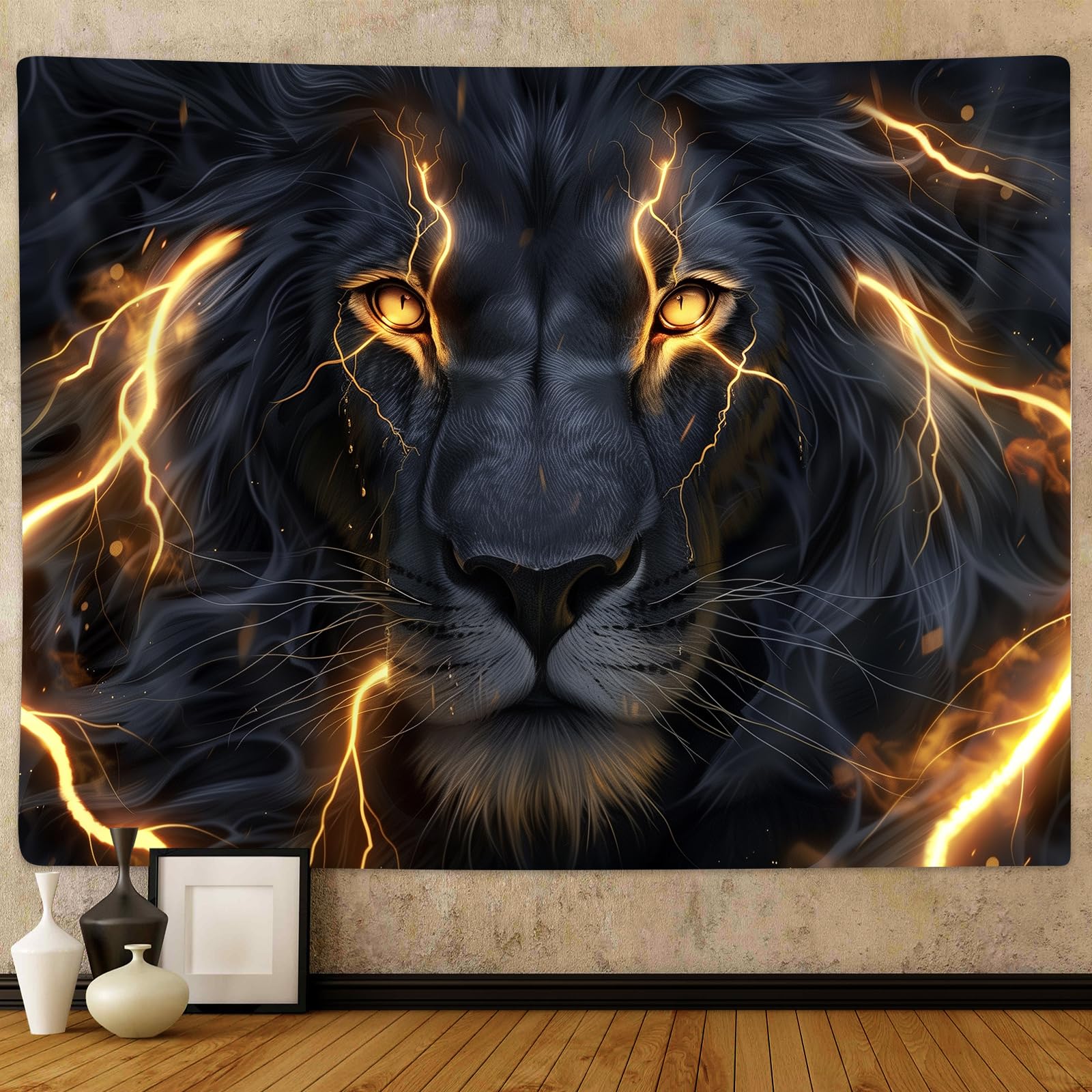 Amazon.com: Sokdcam Cool Lion Tapestry Wall Hanging, Black and