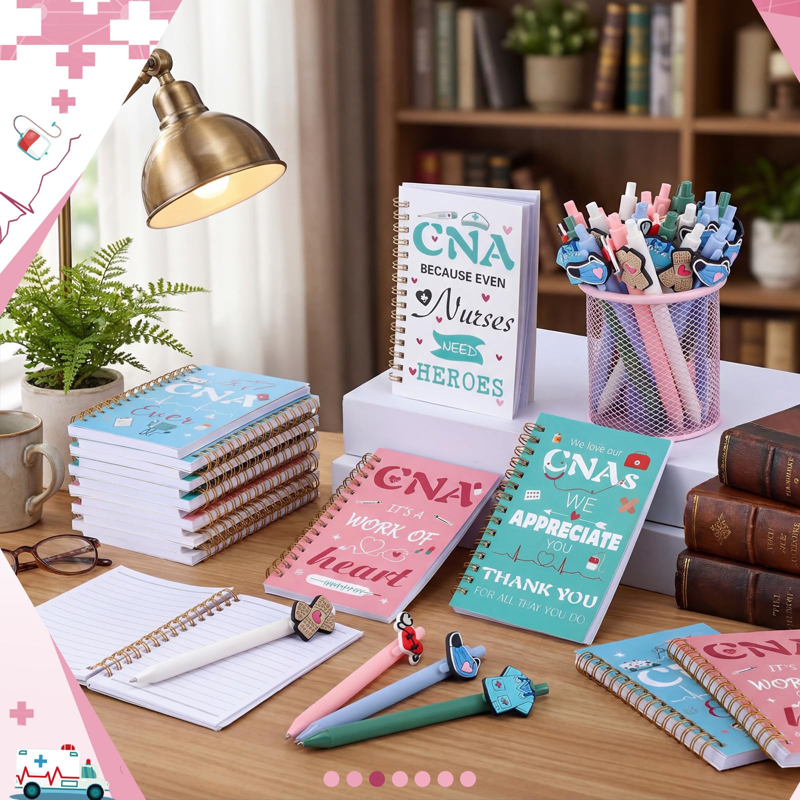 Eaasty 24 Set CNA Appreciation Gifts Colorful Graduation Gifts Including Spiral Notebook Funny Ballpoint Pens for CNA Week Nurse Day Graduation Doctor Party Gift Supplies, 3.5 x 5.5 in