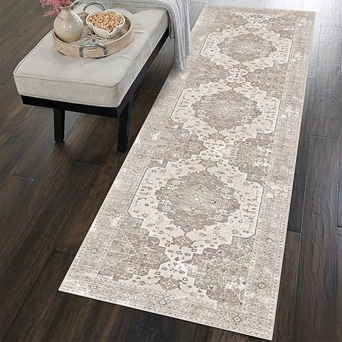 Alfombra de pasillo lavable a máquina, 2 x 8 pies, alfombra de entrada para pasillo, alfombra bohemia de inspiración vintage, marfilenvejecido