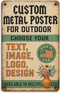 Custom Outdoor Signs by BCB Print - Personalized Metal Wall Art with Your Photo, Text or Logo | Heavy-Duty 1mm Thick Outdoor Decor for Street, Garage & Garden | Made in USA | Multiple Sizes