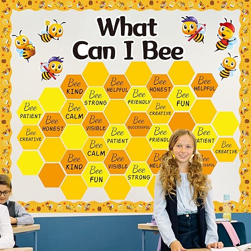 Miniatura 6 de Decoración de tablón de anuncios de abeja, recortes temáticos de abeja, juego de bordes de tablón de anuncios, panales, calcomanías de abeja, cartón