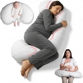 BellaMoon 3 in 1 Pregnancy Pillow   Full Body Pillow Support for Pregnant Women - Adjustable C Shaped Pregnancy Pillows for Sleeping, Nursing & Baby Lounger - Washable Organic Cotton Cover