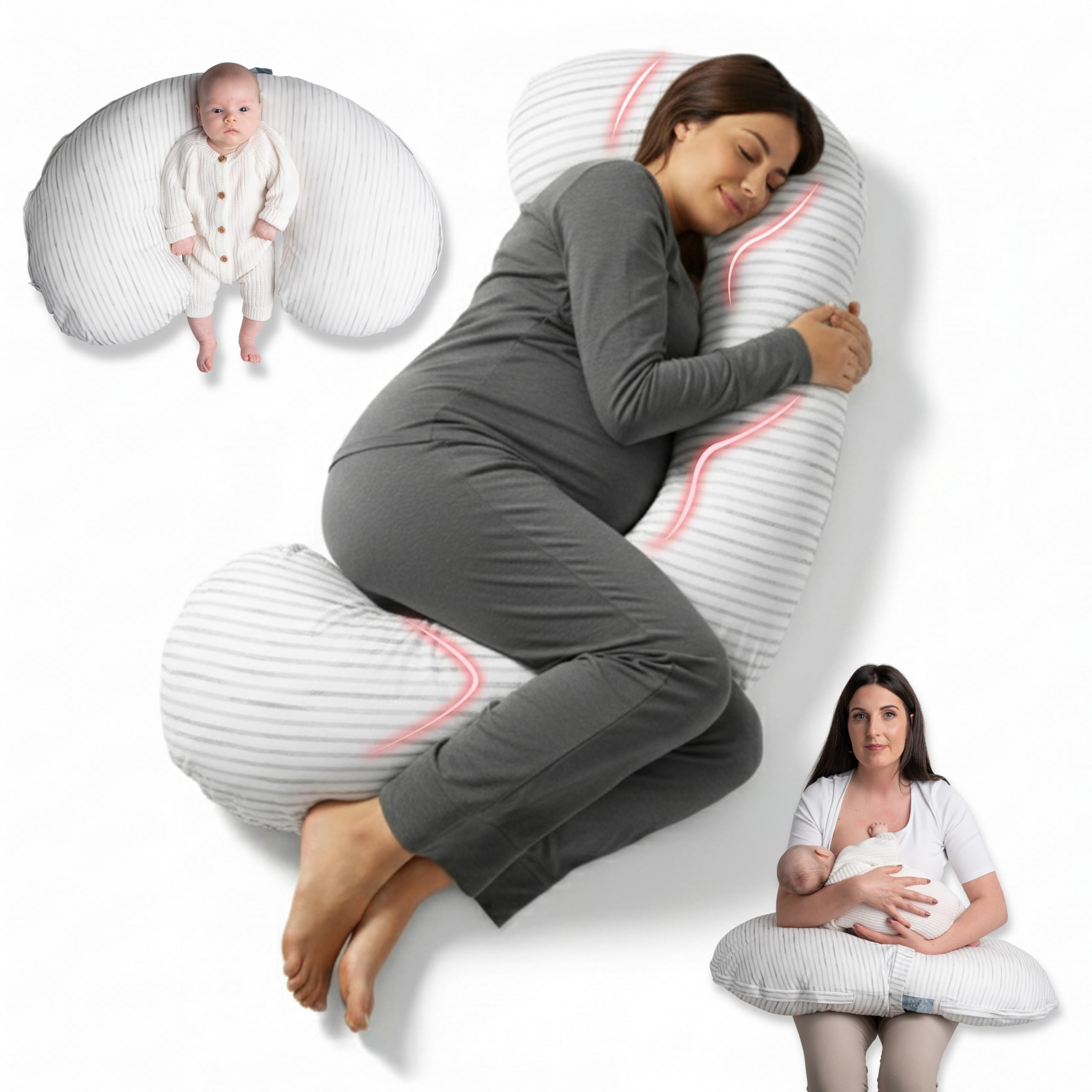 BellaMoon Almohada de embarazo 3 en 1, soporte de almohada de cuerpo completo para mujeres embarazadas, almohadas de embarazo ajustables en forma de C para dormir, amamantar y tumbona para bebé, funda
