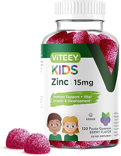 Gomitas de zinc para niños de 15 mg - Refuerzo de apoyo inmunológico - Formulado para niños - Potente suplemento natural antioxidante de vitamina de