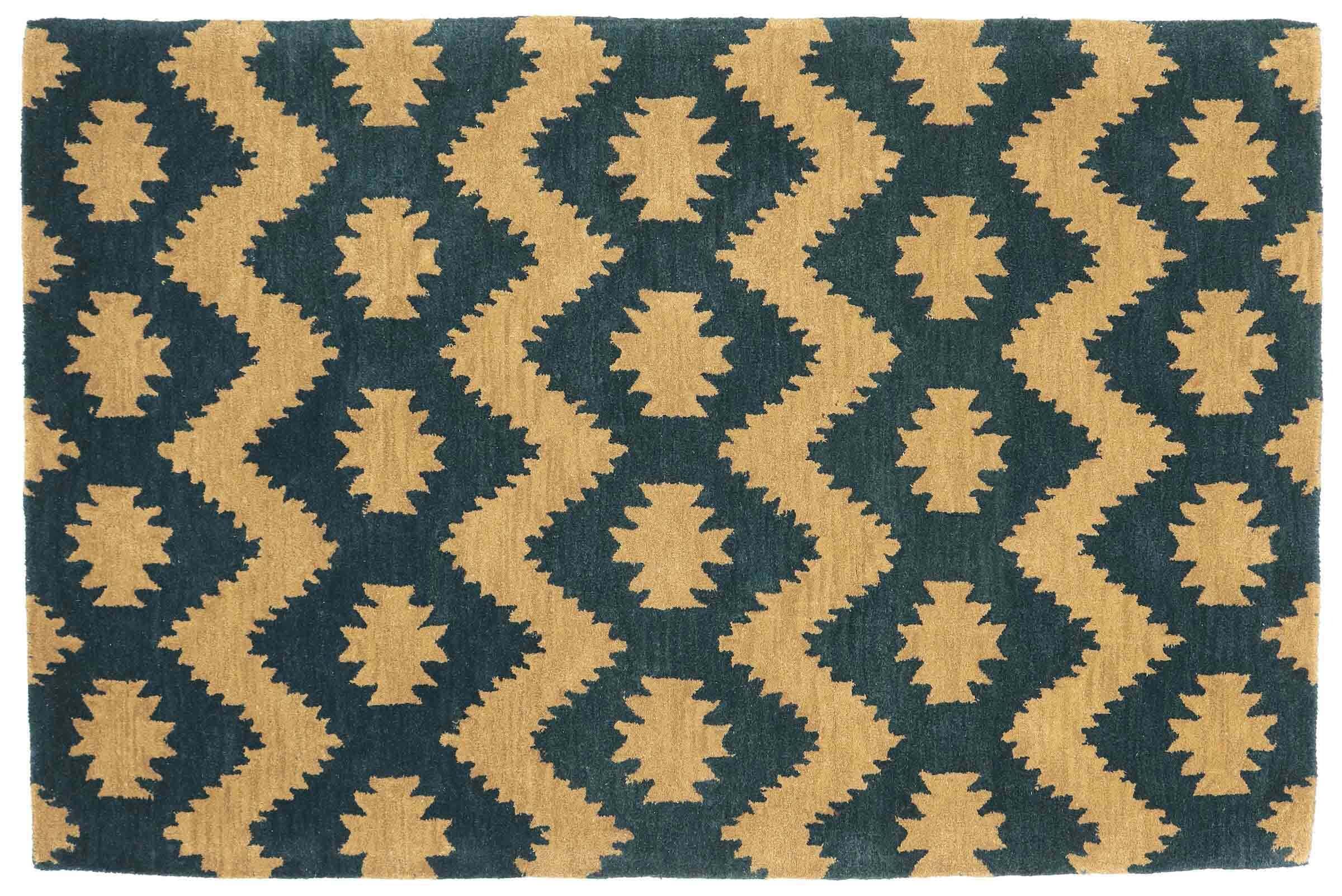 Tapis en laine fait à la main bleu 120 x 180 rectangulaire salon