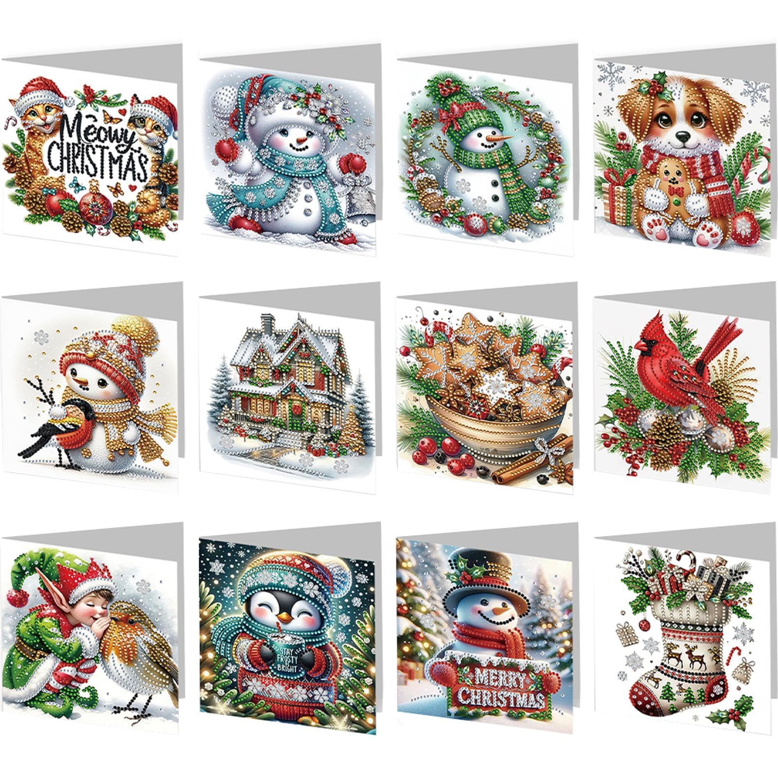 12PCS Diamond Art Christmas Cards DIY Diamond-Painting Greeting Card Set