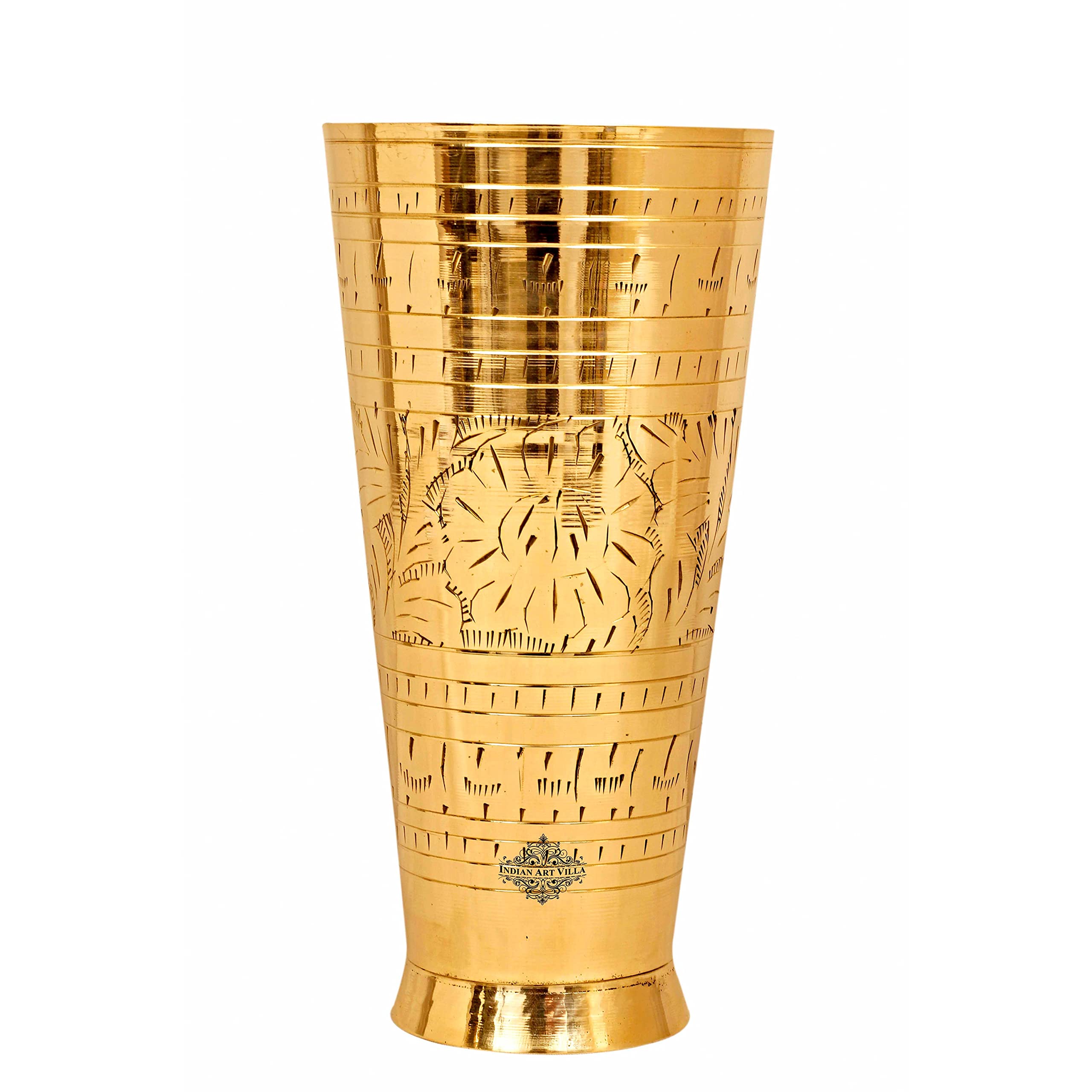 INDIAN ART VILLA Brass Lassi Glass with Embossed Design, Drinkware & Serveware for Lassi, Milk, and Water, Height-8" Inches, Volume-1100 ml