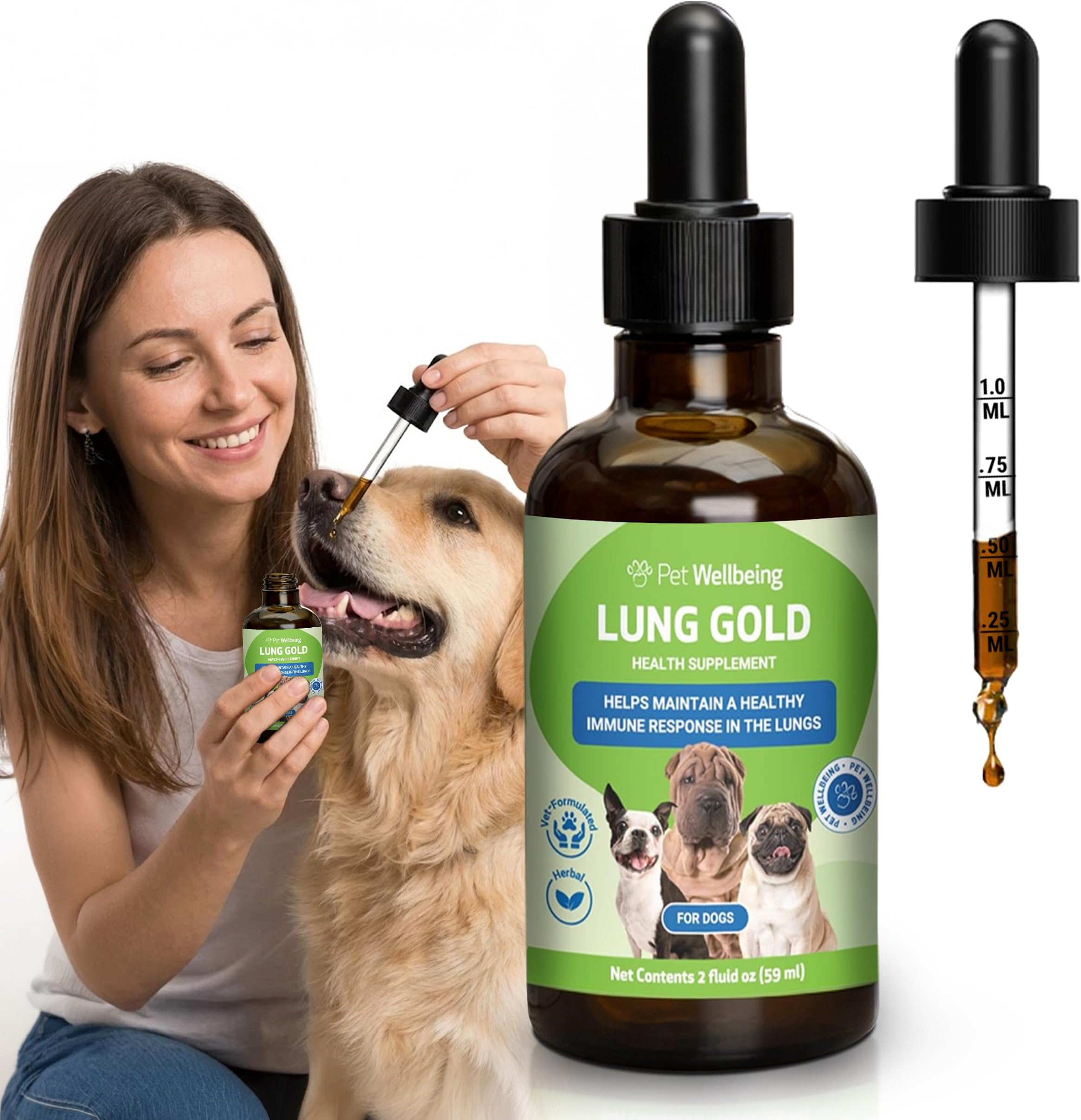 Lung Gold for Dogs - Vet-Formulated - Lung & Respiratory Immune Support, Open Airways, Easy Breathing, Reishi - Herbal Supplement 2 oz (59 ml)