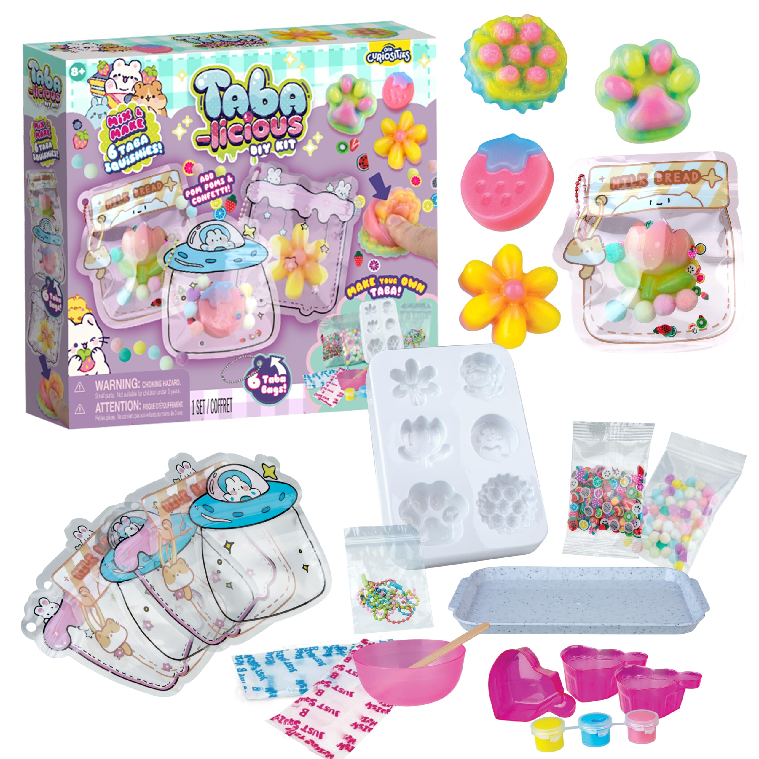 ORB Tabalicious Ultra DIY TABA Squishy Kit - TABA Squishy Making Kit to Make Your Own Paw, Food, and Flower Squishies - Fun Crafts for Kids - Silicone Mold, Mix, Colors, More for 6 Cute Toy Squishies