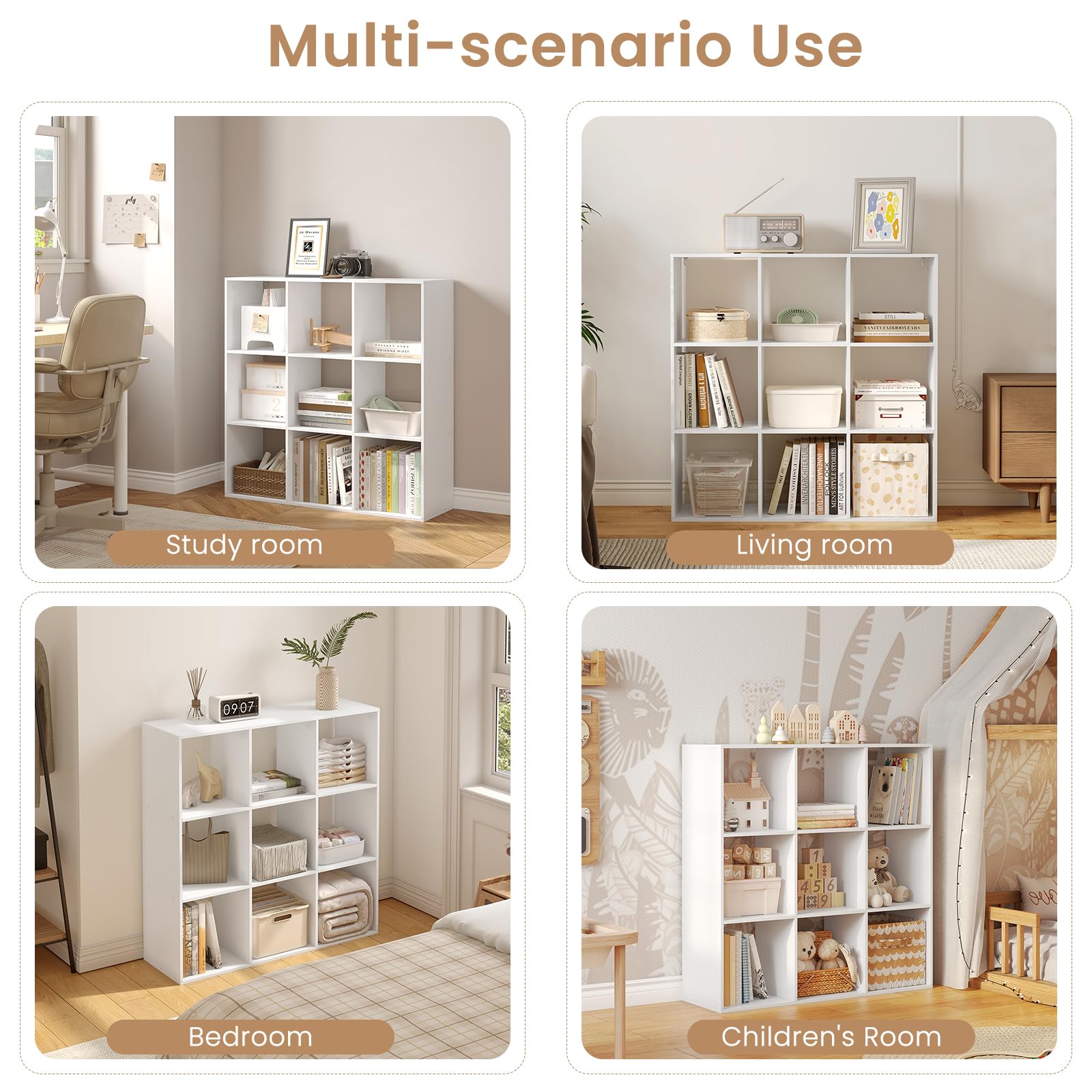 WOLTU Libreria a 9 Cubi, Scaffale di Stoccaggio a 9 Cubi, Divisorio per Libreria, Mobile di Stoccaggio per Soggiorno e Ufficio, Bianco, 94x29,5x93 cm, SK047ws