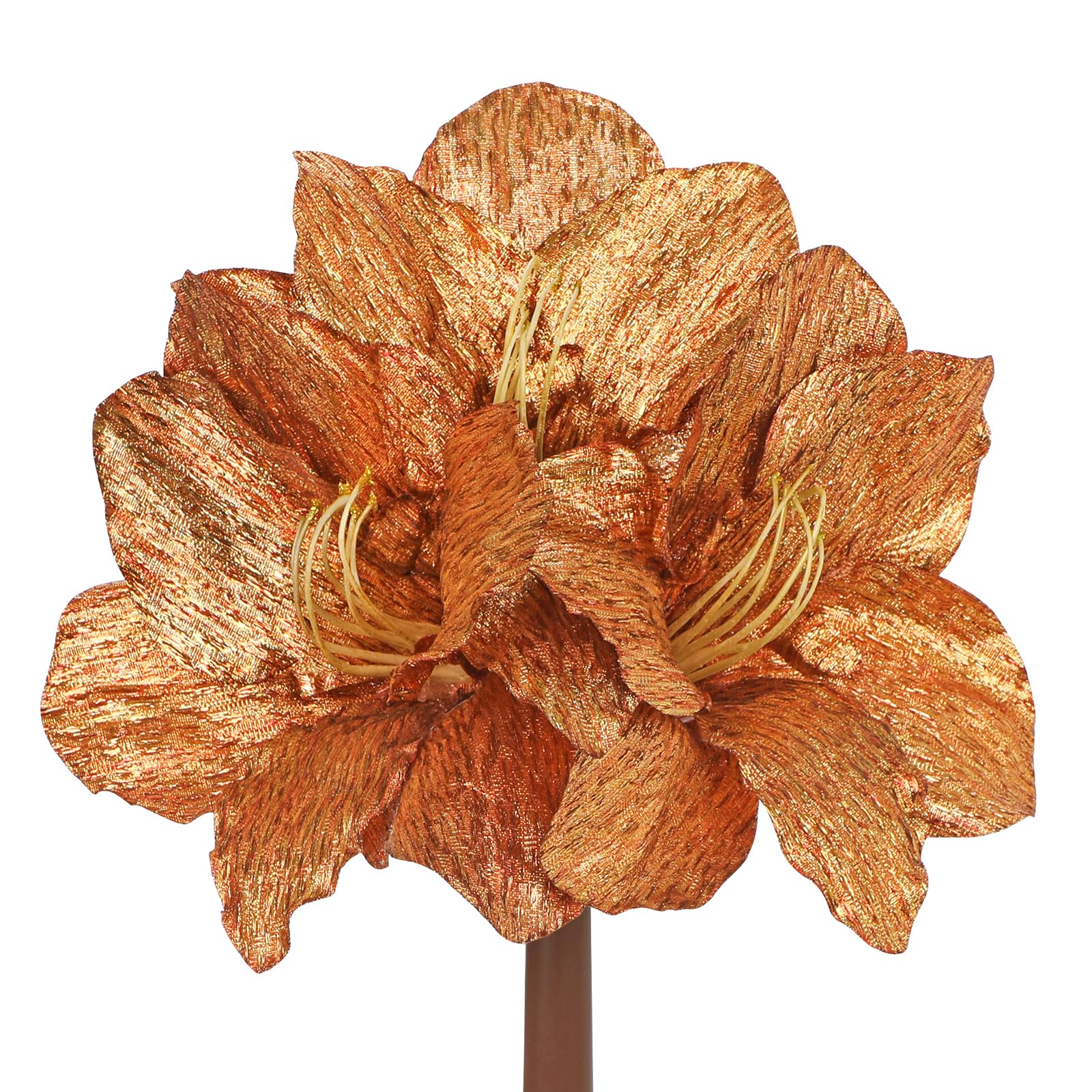 Oairse 3pcs Amaryllis Artificial Christmas Flower Stems 19.7" Bronze Glitter Faux Amaryllis with Detachable Heads for Xmas Home Party Wedding Bouquet Vase Arrangement Table Centerpiece Decor