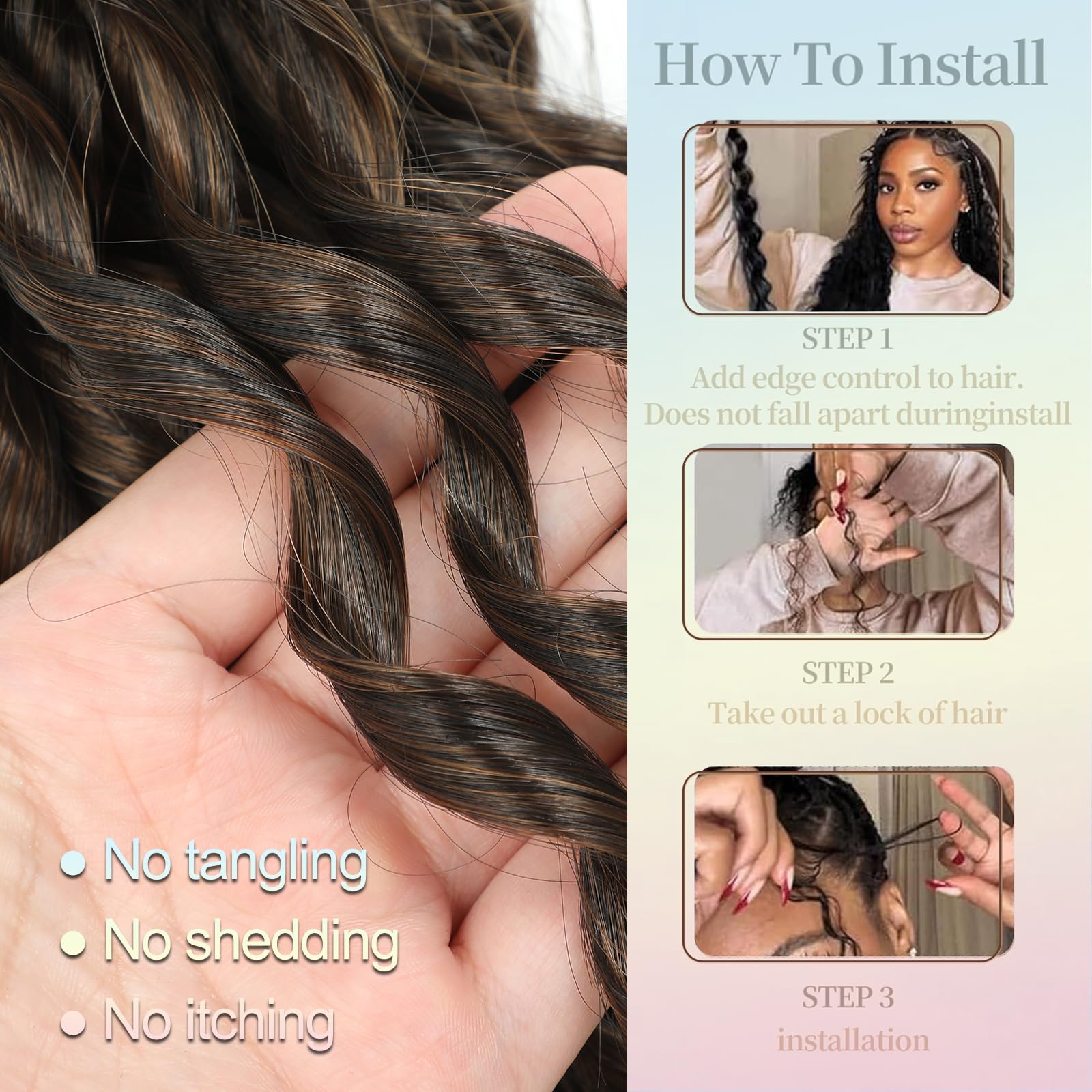 FANWYFYU 6Packs Deep Wavy Twist Crochet Braids Hair 14Inch French Curly Braiding Hair Pre-Looped Long Bohemian Crochet Hairs Water Wave Synthetic Curly Hair Extensions for Women and Girls (T1B-30) - Image 4
