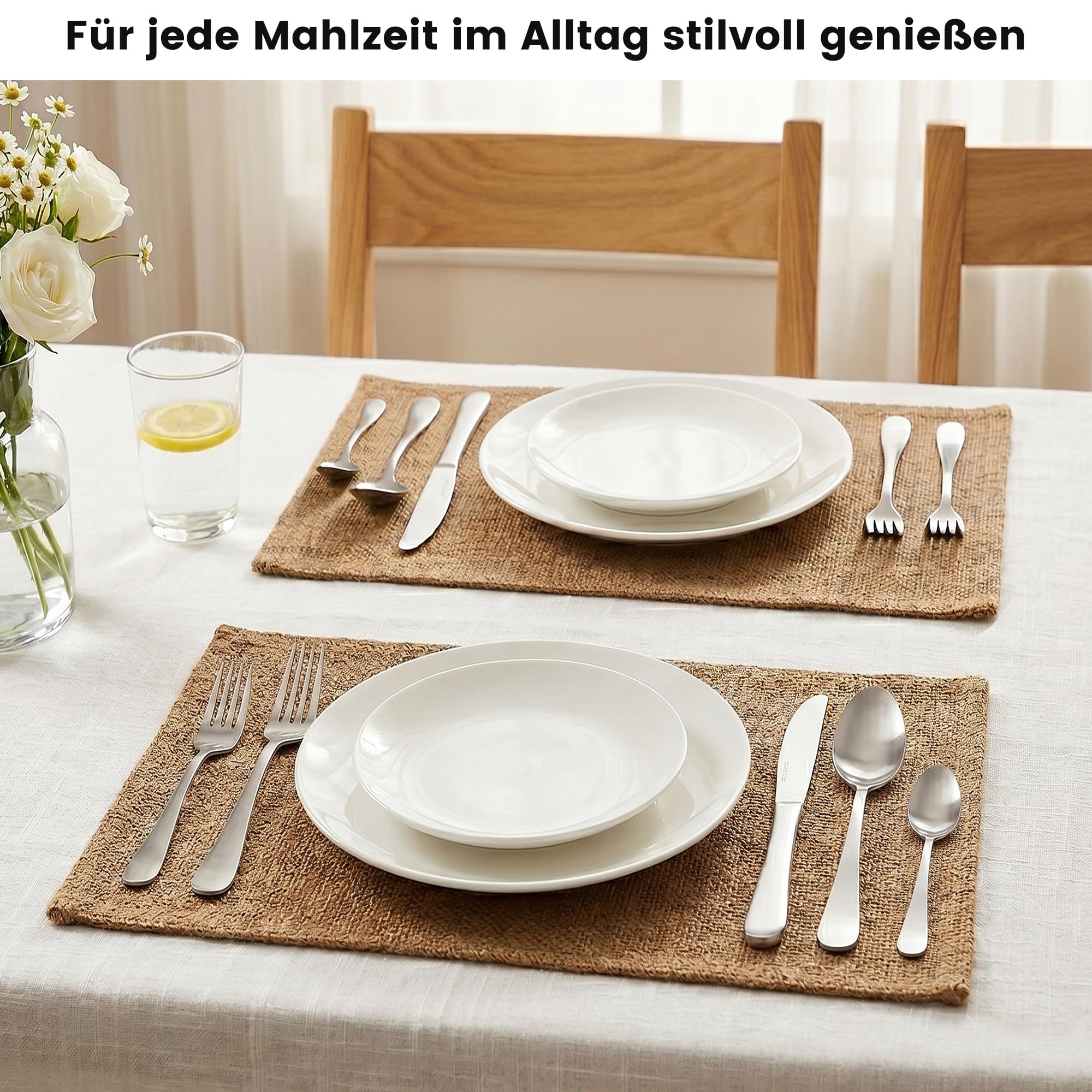 Besteckset 30-teilig für 6 Personen, Hochwertiges Besteck Set aus Edelstahl, Essbesteck Set mit Löffel, Gabel und Messer für Alltag und Gäste, Silber
