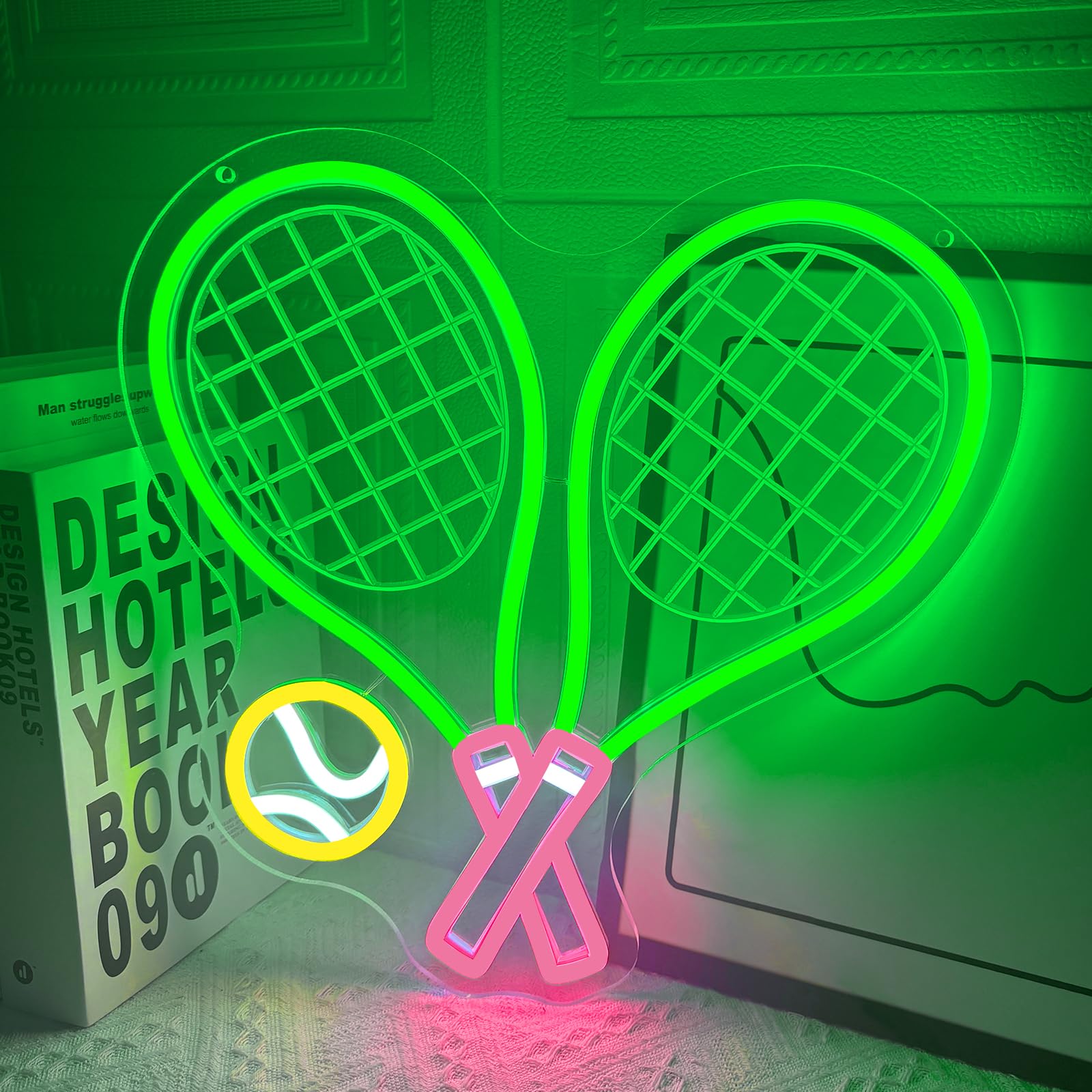 Tennis Neon Sign for Wall Decor Dimmable UV-Printed Ball Led Light Sign
