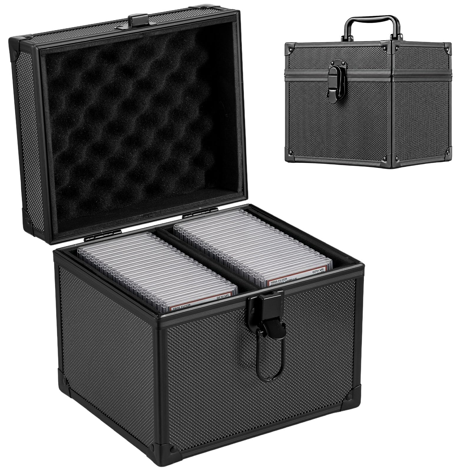 EVERGOODS Graded Cards Storage Box, Aluminum Alloy Sports Trading Card Box Compatible with 44 Cards Slabs Toploader Storage Box Fits PSA MTG CSG BGS SGC Top Loaders Magnetic Card Holder
