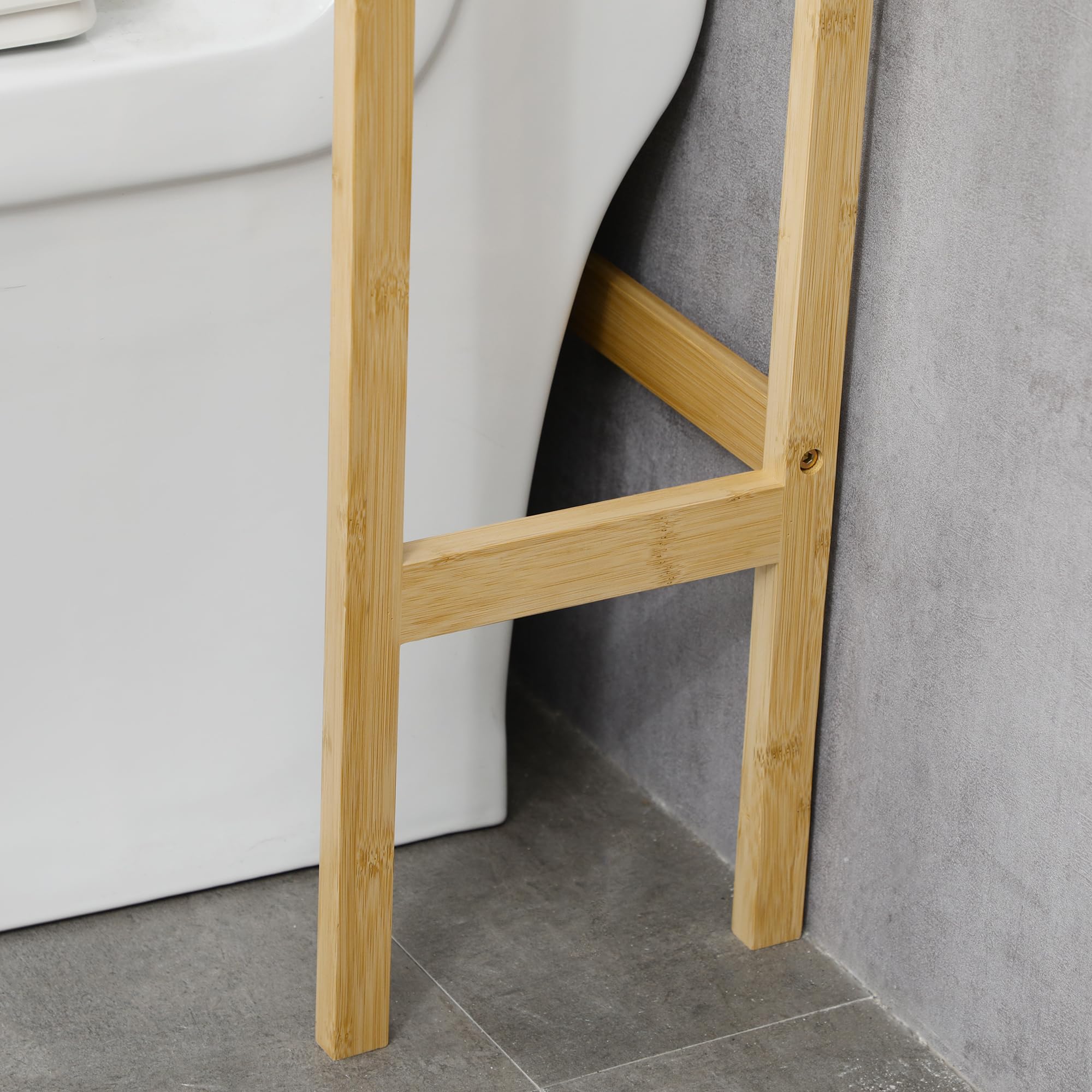 kleankin Mueble de Bambú sobre Inodoro Armario Alto para Lavadora con 2 Puertas 1 Balda Interior y 1 Estante de Almacenaje para Baño 60x23x173 cm Natural