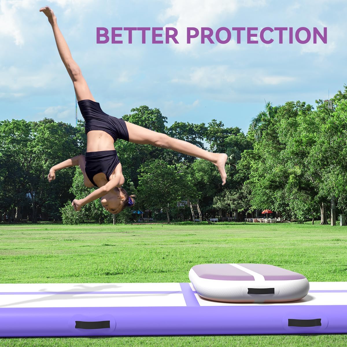 Inflatable Air Gymnastics Tumbling Mat 6ft 10ft 13ft 16ft 20ft, Air Tumble Track Mat 4/8 inches Thickness with Electric Air Pump for Home Use Training Cheerleading Yoga Water Beach Park Purple Pink 3.3ft*2ft*4in(1*0.6*0.1m)