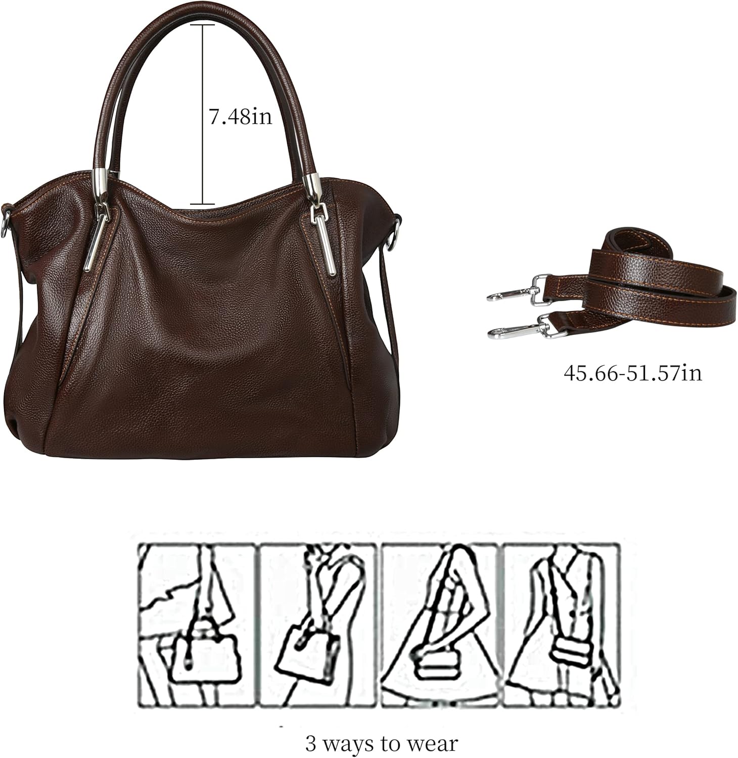 HESHE Leather Shoulder Purses for Women Tote Handbags Top Handle Bags Designer Satchel Handbag Ladies Hobo Bag Crossbody Bags - Image 7