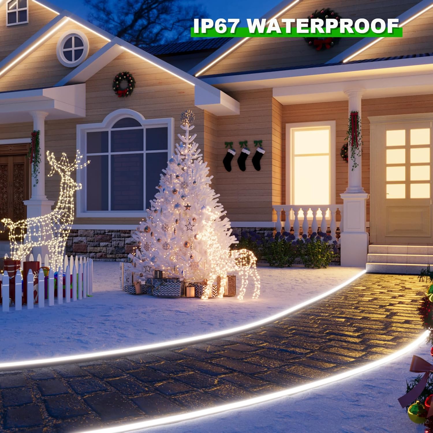 JOYLIT 24V COB Neon LED Strip Lights 16.4FT 3000K Warm White, Flexible Silicone IP67 Waterproof 480LEDs/M Seamless Glow Dimmable Rope Light for Patio, Bathroom, Kitchen Cabinets (Lights Only)