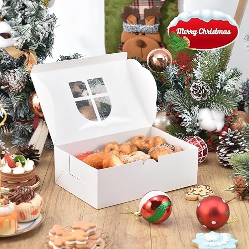 Vista 32 de COTOPHER 18 cajas de galletas de Navidad con ventana, cajas blancas de panadería de 4 x 4 x 2.5 pulgadas para regalo, mini cajas de pastel