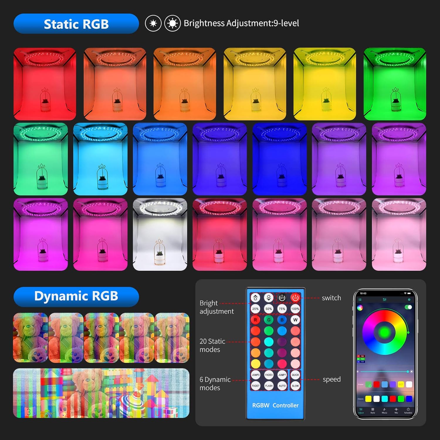 Blасk Frіdау Clеаrаnсе Neewer Photo Studio RGBW Light Box with Infrared Remote Control, Foldable Table Top 20 inches/50cm Shooting Tent with 72 RGBW LEDs/Adjustable 2-30W/6000K-6500K/4 Colors Backdrops Tор Brаndѕ Neewer Photo Studio RGBW Light Box with Infrared Remote Control, Foldable Table Top 20 inches/50cm Shooting Tent with 72 RGBW LEDs/Adjustable 2-30W/6000K-6500K/4 Colors Backdrops