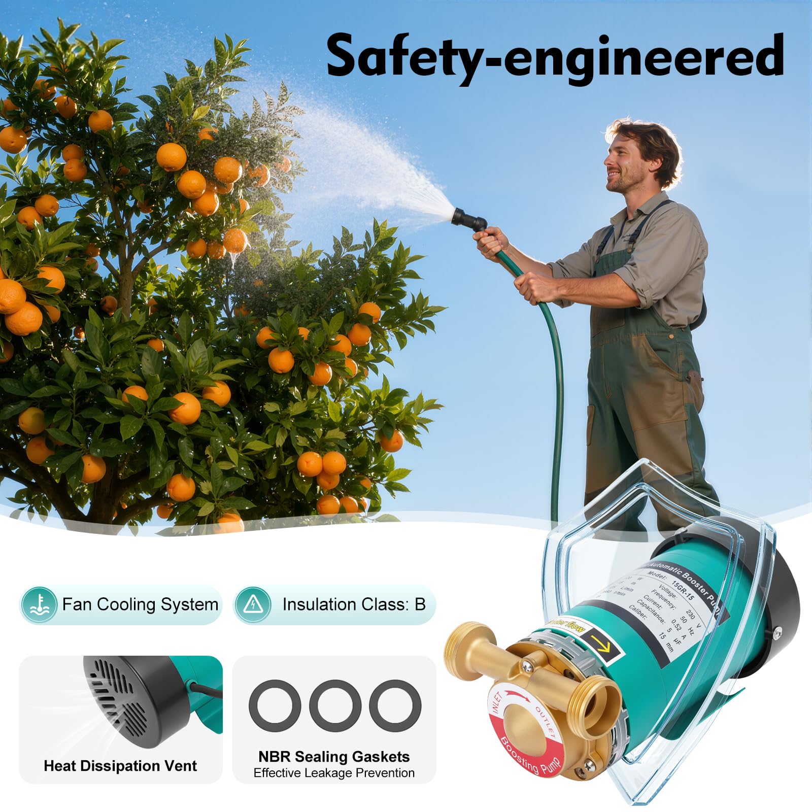 Pompe à eau chaude 220 V, 50 Hz, 120 W, 25 l/min, pompe à pression automatique, hauteur manométrique maximale 15 m/49,2 pieds, pour chauffe-eau, douche, eau du robinet, pompe de circulation haute