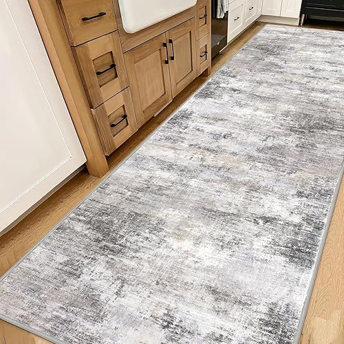 Miniatura 664 de IOHOUZE Alfombra pequeña abstracta de 2 x 3 pies, alfombra de entrada lavable para entrada interior, alfombras con respaldo de goma, alfombra gris