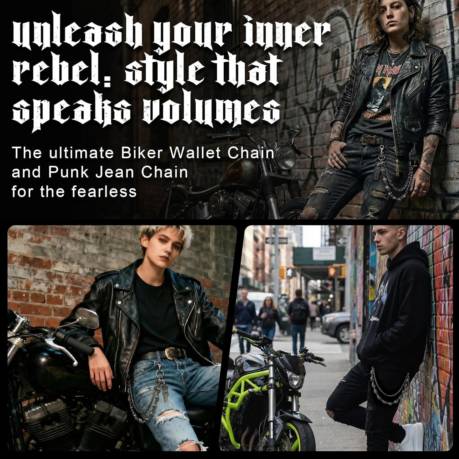 Skull Wallet Chain for Men – Gothic Punk Biker Jean Chain, Heavy Metal Pants Keychain, Belt & Wallet Accessory